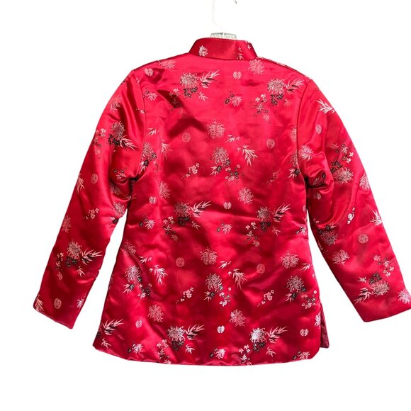 VTG Moon Rabbit Padded Cheongsam Quilted Jacquard Jacket 4 Red Floral Print - Picture 10 of 13
